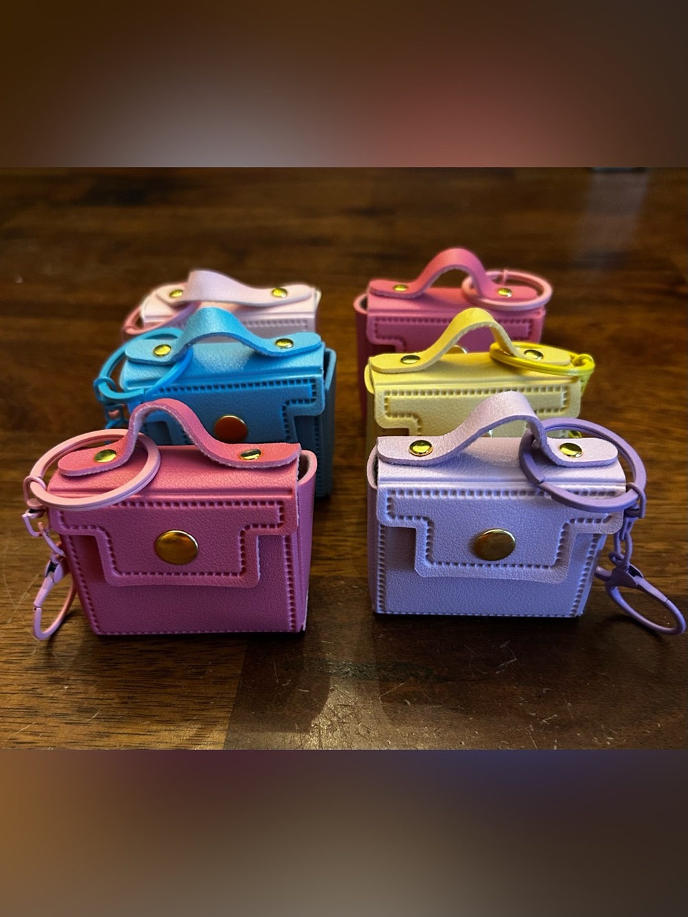 SET Of SIX Mini Shoulder Bag Keychain Bag Charms in Pink, Blue, Yellow & Purple